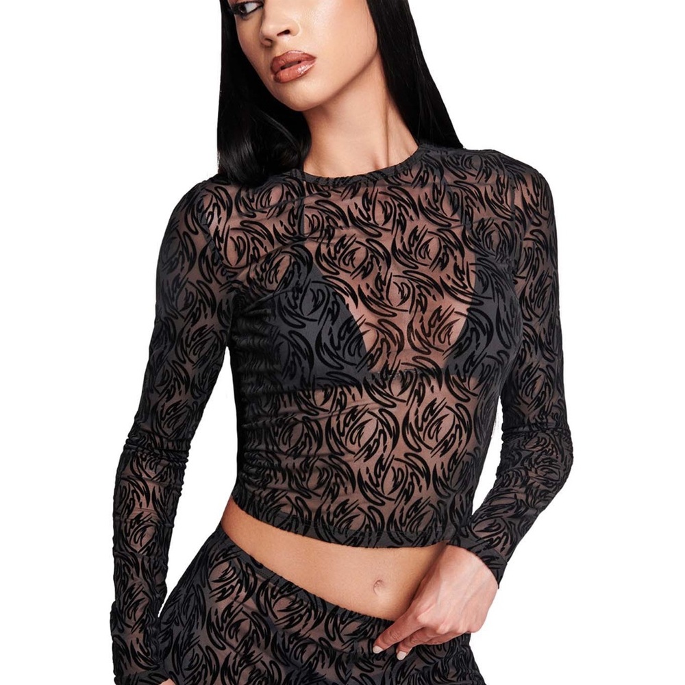Black Sheer Long Sleeve Top